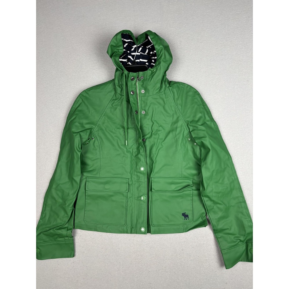 Vtg Abercrombie & Fitch Jacket Womens Small Green Y2K Hooded Lined Windbreaker